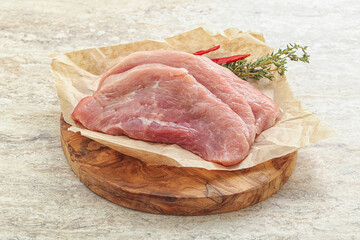 Raw pork schnitzel for roast