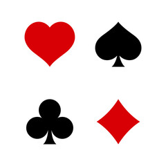 Suit of playing cards. Vector illustration symbols isolated on white background. Playing card suits isolated on white background. 
Spade, diamond, heart and club.