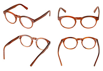 isolated brown men's glasses isolated on white background - obrazy, fototapety, plakaty