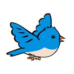 Small bird. Flying and flapping wings. Cartoon vector illustration isolated on white background. Hand drawn style