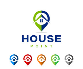House point logo. House pin icon. Point with Home combination logo