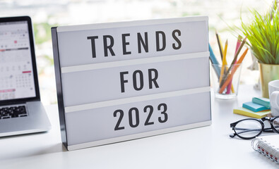 Trends for 2023 concepts with text on lightbox.inspiration and creativity. - obrazy, fototapety, plakaty