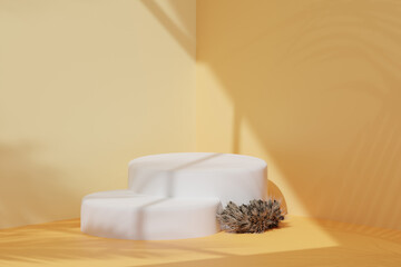 Mock up 3d Podium with cosmetic concept, summer theme. Geometric shape. Abstract background. 3d render illustration