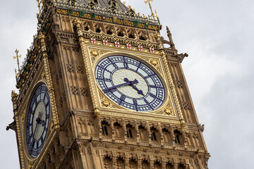 Close-up view of the clock on the Big Ben tower
