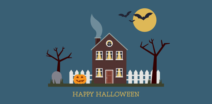 Happy Halloween House decoration pumpkin bats spooky night