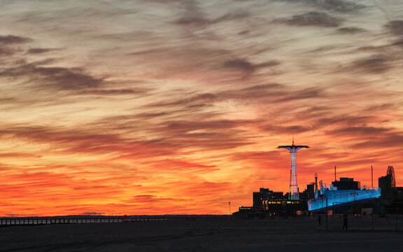 Coney island park at dusk