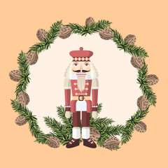 Vector - nutcracker with fir and walnuts.