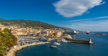 Fototapeta na wymiar Old town and port of Bastia on Corsica, France