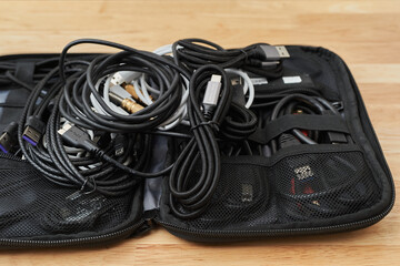 Various unused and spare charging cables