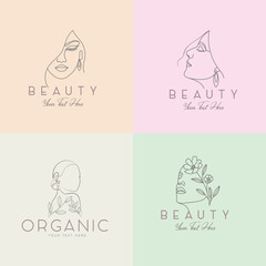 Feminine logo artwork woman faces line art drawing icon