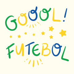 Gol. Futebol. Goal! Football. Brazilian Portuguese Hand Lettering Calligraphy. Vector. - obrazy, fototapety, plakaty