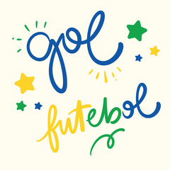 Gol. Futebol. Goal! Football. Brazilian Portuguese Hand Lettering Calligraphy. Vector. - obrazy, fototapety, plakaty