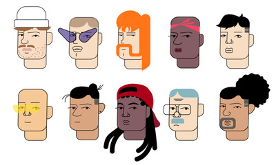 Set of vector avatars with male presenting characters