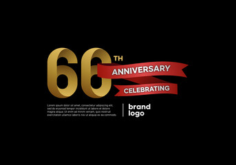 66 years anniversary celebration icon and logo design template with gold and red color on black background