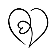 Line art heart with black thin line. PG with transparent background.