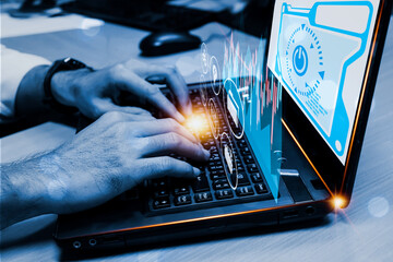 Man people holding digital mobile big data analytics concept and intelligent business computing Concept of communication and digital link technology elements, internet of things, data collection