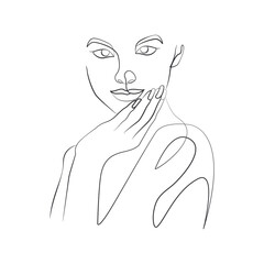 Woman thinking position elegant linear drawing illustration