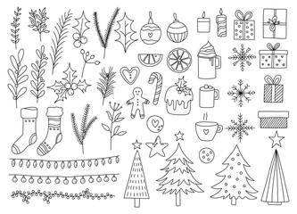 Christmas line elements vector, Christmas elements vector ,minimalist new year elements, line art christmas collection