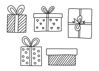 Christmas line elements vector, Christmas gifts vector ,minimalist new year elements, line art christmas collection