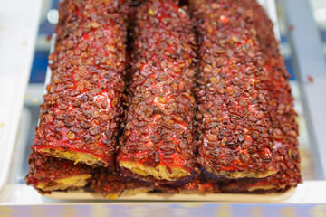 Turkish sweets, selective focus. Background with copy space