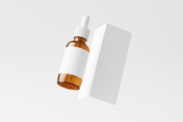 Amber Glass Dropper Bottle 3D Rendering White Blank Mockup