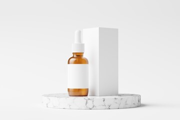 Amber Glass Dropper Bottle 3D Rendering White Blank Mockup