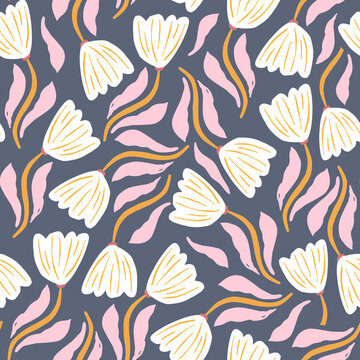 Seamless delicate pattern with hand drawn flowers. Botanical floral texture. Vector illustration © solodkayamari