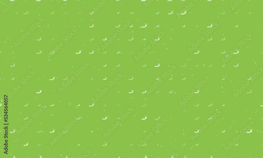 Poster seamless background pattern of evenly spaced white caterpillar symbols of different sizes and opacit