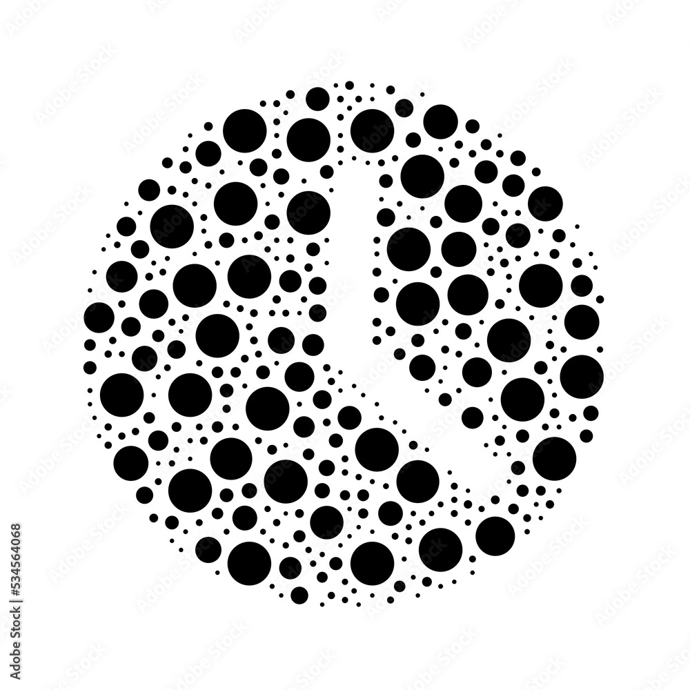 Poster a large time symbol in the center made in pointillism style. the center symbol is filled with black 