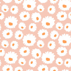 Seamless daisy pattern with hand drawn flowers. Botanical floral texture in minimalistic style. Vector illustration - 534564026