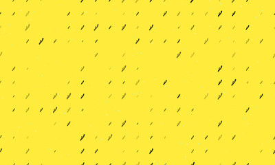 Seamless background pattern of evenly spaced black sex toy symbols of different sizes and opacity. Vector illustration on yellow background with stars