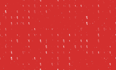 Seamless background pattern of evenly spaced white carnivorous plant symbols of different sizes and opacity. Vector illustration on red background with stars