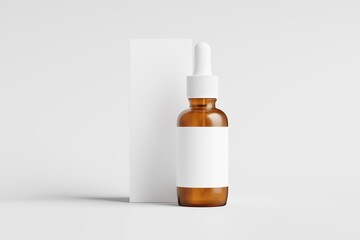 Amber Glass Dropper Bottle 3D Rendering White Blank Mockup