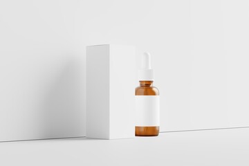 Amber Glass Dropper Bottle 3D Rendering White Blank Mockup