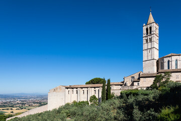 Church in Assisi village in Umbria region, Italy. The town is famous for the most important Italian Basilica dedicated to St. Francis - San Francesco.