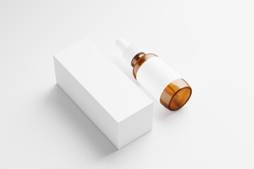 Amber Glass Dropper Bottle 3D Rendering White Blank Mockup
