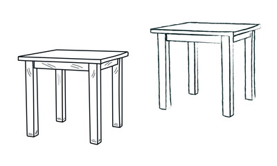 Set, outline silhouette, table, desk, diet table, desktop, kitchen table, piece of furniture, isolated vector.