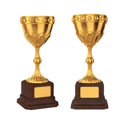 Set of golden trophies cup on a white background, 3d render