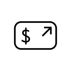 Money payment transfer vector icon black outline. EPS 10. Pay out, spend finance. Transaction sign. Withdraw dollar cash. Send currency illustration..Ewallet, online banking symbol. Isolated on white