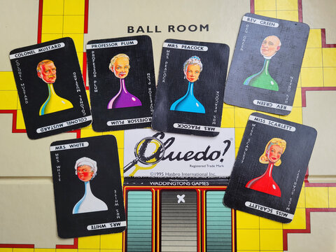 London, UK: September 28, 2022: Cluedo is a popular murder mystery themed board game. Players collect clues throughout the game to deduce who is the murderer. First produced in 1949 by Waddingtons.
