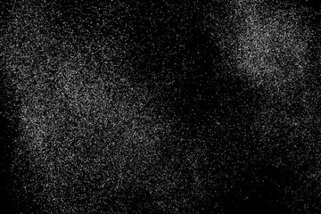 Abstract white grainy texture isolated on black background. Dust overlay textured. Grain noise particles. Snow effects. Design  element. Vector illustration, EPS 10.  