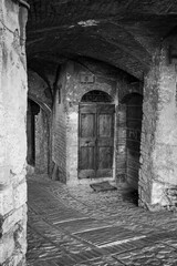 Fototapeta na wymiar Magic of Spello in black and white. Umbria