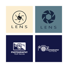 photography camera logo icon vector design template isolated on black background