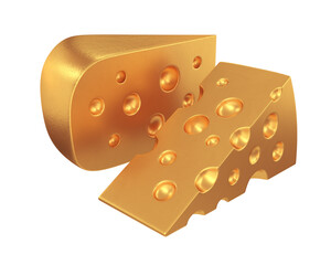 Set of golden cheese slices, 3d render