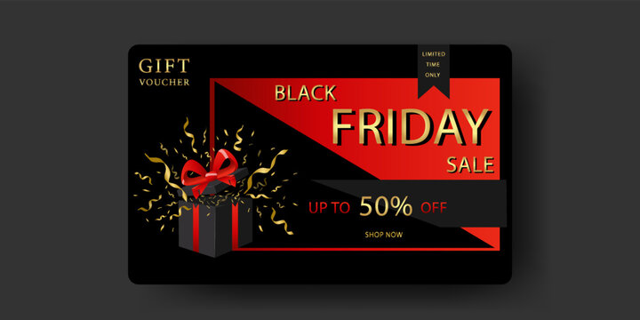 Gift voucher, black friday. Sale. Vector illustration for card template.