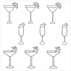 A collection of vector symbols in a fashionable flat style on a white background.A set of icons with drinks,A set of cold drinks,cocktail