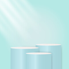 Background vector 3d blue color cylinder pedestal podium with stage product and wall scene. Product background. Abstract stage geometric shape blue color product display presentation.