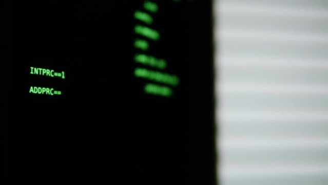 Retro pc with loading code console, programmer making scripts, green basic screen, Old computer studio close-up, Desktop vintage retro wave display, late 90s PC.