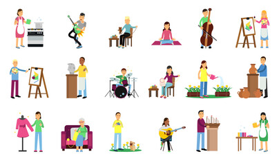 People Characters Enjoying Hobby and Pastime Activity Big Vector Set