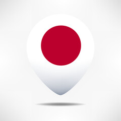 Japan map pointers flag with shadow. Pin flag